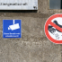 Verbotsschilder an einen Stauwehr am Rhein bei Basel.